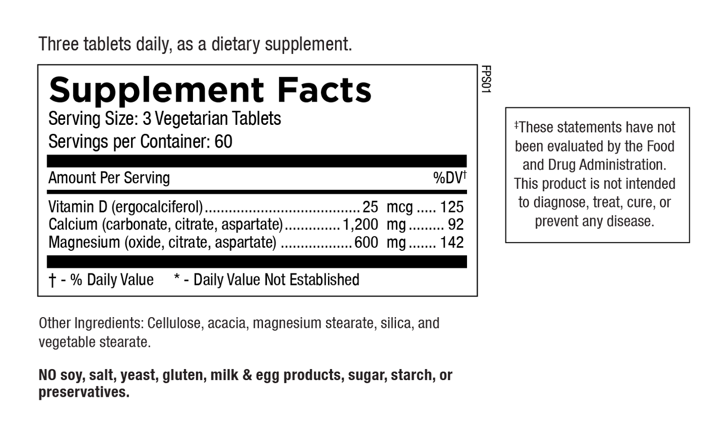 cal-mag + vitamin d (vegetarian formula) – bone & muscle support (180 tablets)