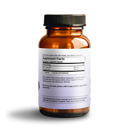 Alpha Lipoic Plus CoQ10 supplement facts — CoQ10 100 mg, lecithin 100 mg, ALA 5 mg