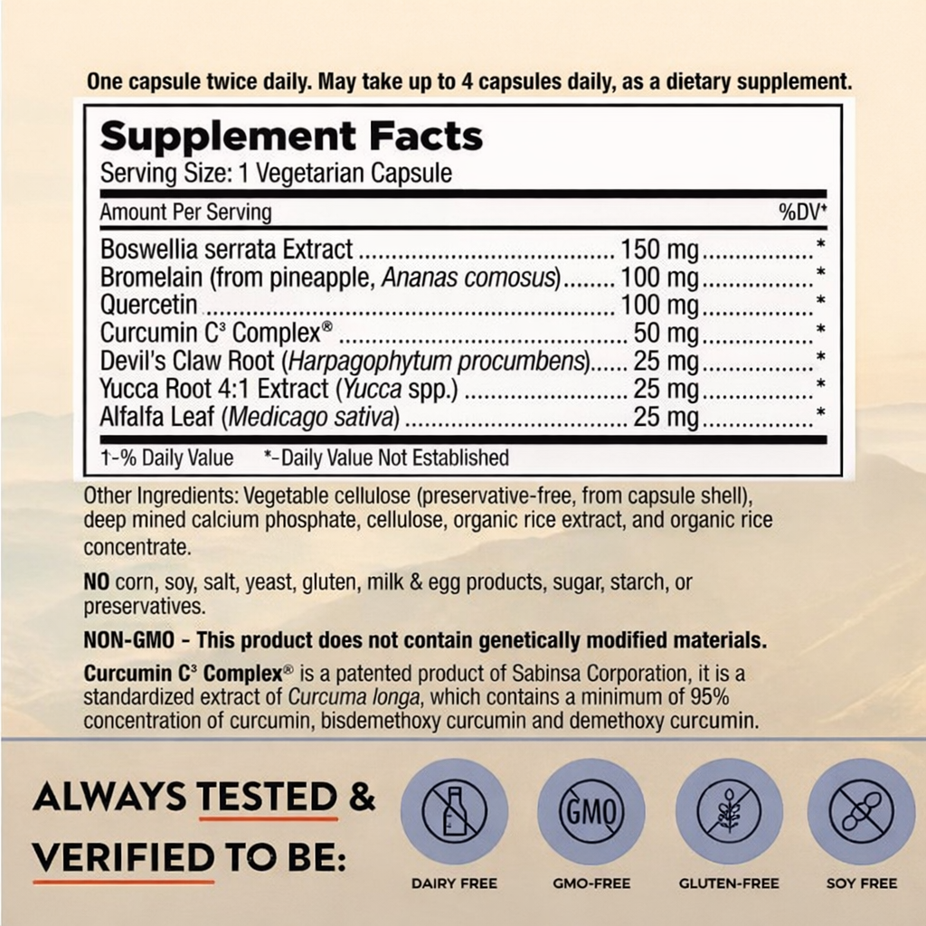 InflamEze Supplement Facts panel – boswellia, bromelain, quercetin, curcumin C3 Complex